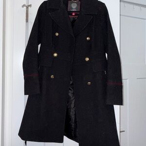 Vince Camuto Black Pea Coat with Gold Buttons